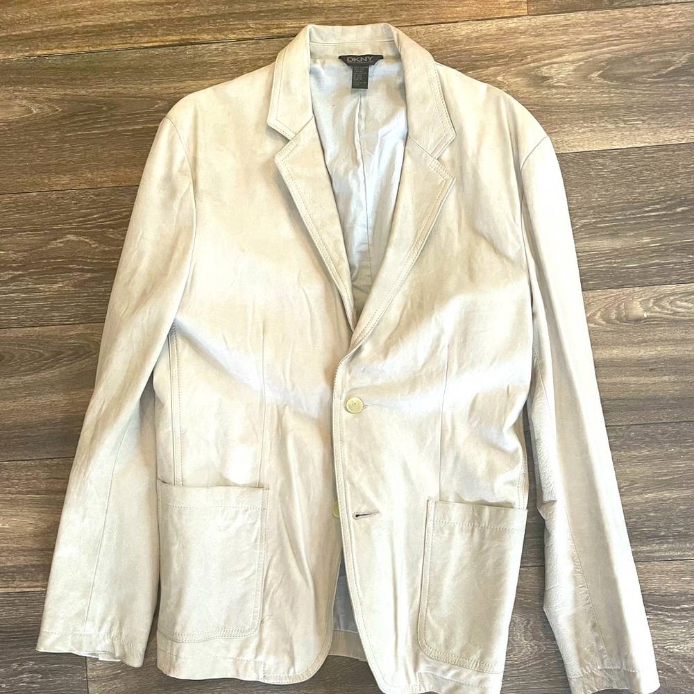 DKNY off-white leather sport coat/blazer mens size M